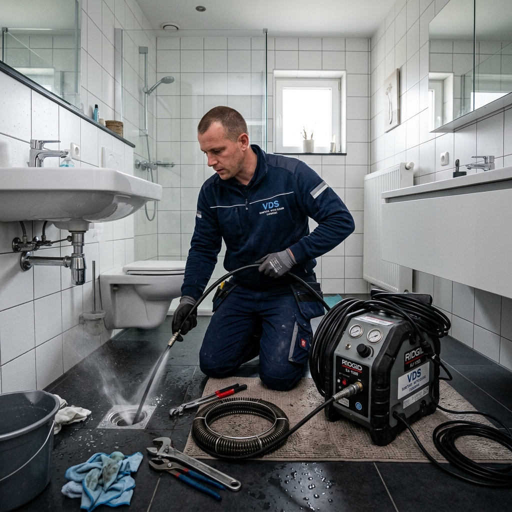 Technicien Aquavlot débouchant une canalisation à Bruxelles